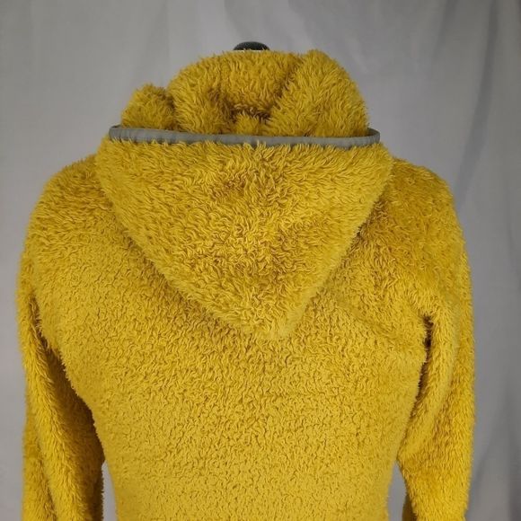 North Face hooded sweatshirt teddy bear fuzzy hoodie yellow gray half dome small - Picture 15 of 16